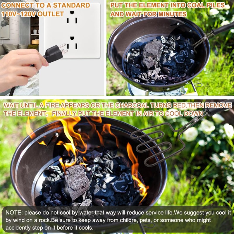 Electric Charcoal Starter 800w, Bbq Grill Charcoal Lighter Ignite Briquettes