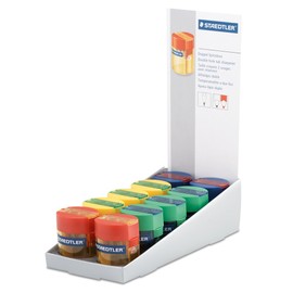 STAEDTLER 512 006 Round Double-Hole Tub Sharpener for Graphite & Colour Pencils up to 10.2mm Diameter - Assorted Colours (Pack of 10)
