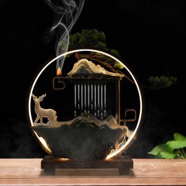 Tabletop Water Fountain Humidifier, Office Table Decor Fountain with Atomizer & LED Water Fountain Indoor Waterfall Art Decoration, Artificial Bonsai for Indoor Outdoor Office Home Decor