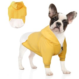 TQFlow Dog Clothes Hoodies Pet Cat Warm Soft Cotton Zipper Sweater Coat French Bulldog Pug Dogs (S, Yellow)