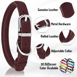 OOPSDOGGY Rolled Leather Dog Collar Soft Roll Collars for Small Medium Large Dogs Puppy (Burgundy, XXL, 20"-24")