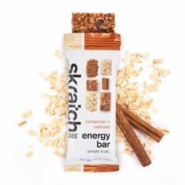Skratch Labs Energy Bar | Cinnamon + Oatmeal (12 Pack) | Plant Based Healthy Snack | Low Sugar - 5g Protein | Non-GMO, Gluten Free, Soy Free, Vegan, Kosher