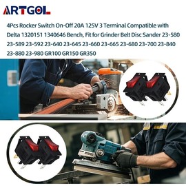 4Pcs Rocker Switch On-Off 20A 125V 3 Terminal Compatible with Delta 1320151 1340646 Bench, Fit Grinder Belt Disc Sander 23-580 23-589 23-592 23-640 23-645 23-660 23-700 23-840 23-980 GR100 GR150 GR350