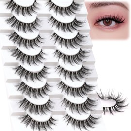 Losha Lashes Wispy False Eyelashes Natural Look Cat Eye Lashes 8 Pairs Faux Mink Lashes with Clear Band Soft Lightweight Fake Eyelashes Handmade Reusable Strip Lashes Pack (G2)