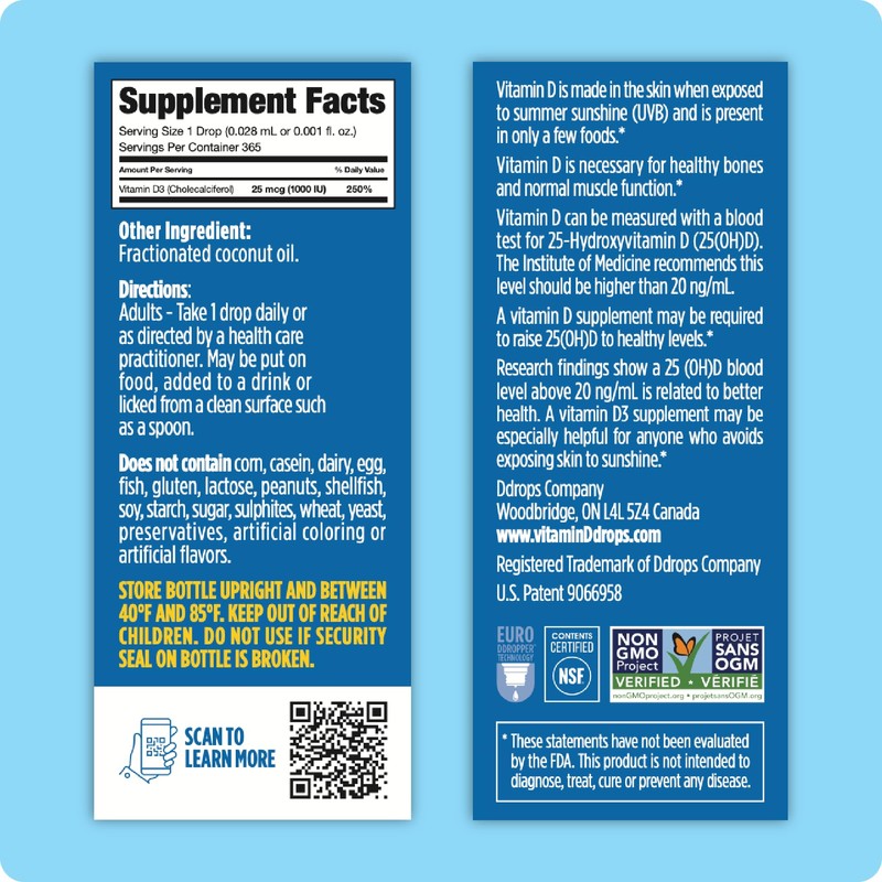 Ddrops Adults 1000IU 365 Drops - Liquid Vitamin D3 Supplement,