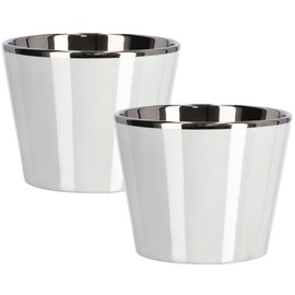 KOTARBAU® Set of 2 Small Ceramic Flower Pots, Diameter 11 cm, Glazed White Glossy