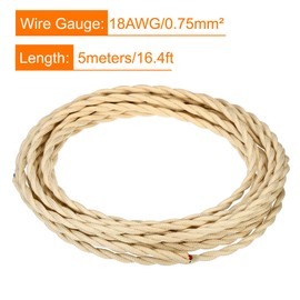 sourcing map Twisted Cloth Covered Wire 2 Core 18AWG 5m/16.4ft, Vintage Woven Fabric Electrical Cable for Pendant Light DIY Project,Beige
