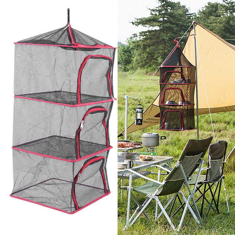 Outdoor Hanging Drying Rack Folding 4 Layers Storage Basket for