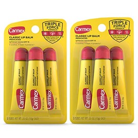 Carmex Tubos de bálsamo labial medicado, hidratante labial para labios secos y agrietados, 0.35 onzas - (2 paquetes de 3)