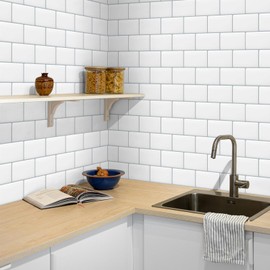 DEWOO 10-Sheet Peel and Stick Subway Tile Backsplash for Kitchen Wall,White (12"×12")
