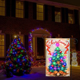 Christmas Decorations with Lights - Outdoor Lighted Christmas Tree Flag - LED Winter Yard Flag 12x18 Double Sided for Outdoor Yard Garden Lawn Decoration