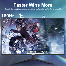 Raywego 27 inch Gaming Monitor Full HD 1920x1080, 180Hz,1ms, Adaptive-Sync, HDR10,Eye-Care Technology,HDMI, DisplayPort, 3-Side Virtually Borderless Design,Support Wall Mount Install（100×100mm）