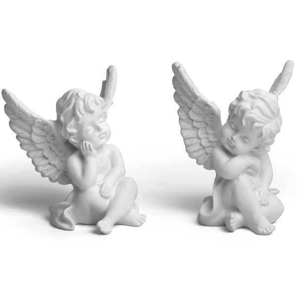 Garwor Cherub Little Angel Statues for Home Decor, Mini Resin Angels Figurines and Statues Shelves Displaying(Little Angels 2Pcs/Set)