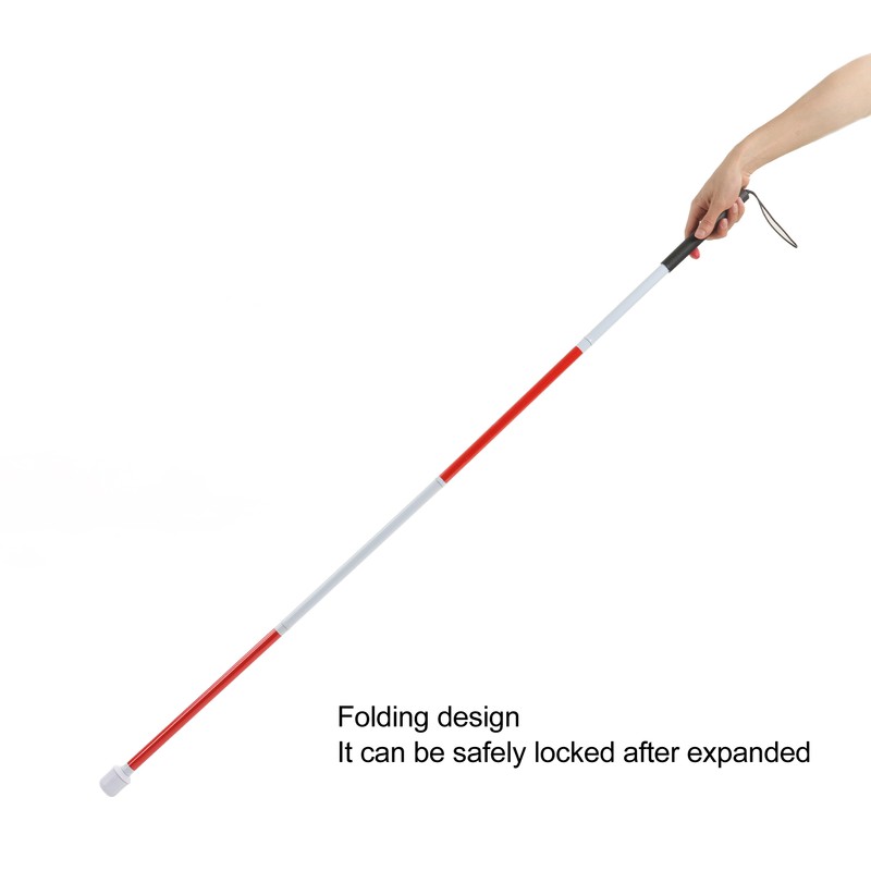 Folding Blind Cane Anti Slip Handle Red White Aluminium Light