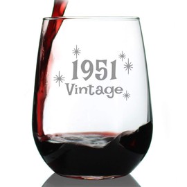 Vintage 1951 Stemless Wine Glass - 74th Birthday Gifts for Women & Men Turning 74 - Bday Party Decor - Large 17 oz