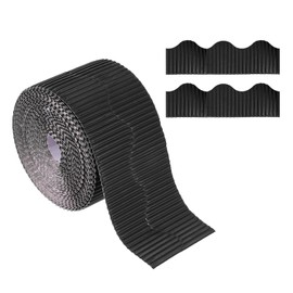 PATIKIL 3.9inch x 49.2ft Bulletin Board Border, Scalloped Trim Paper Corrugated Paper for Locker Classroom Decor Black White Cork Poster Boards, Black