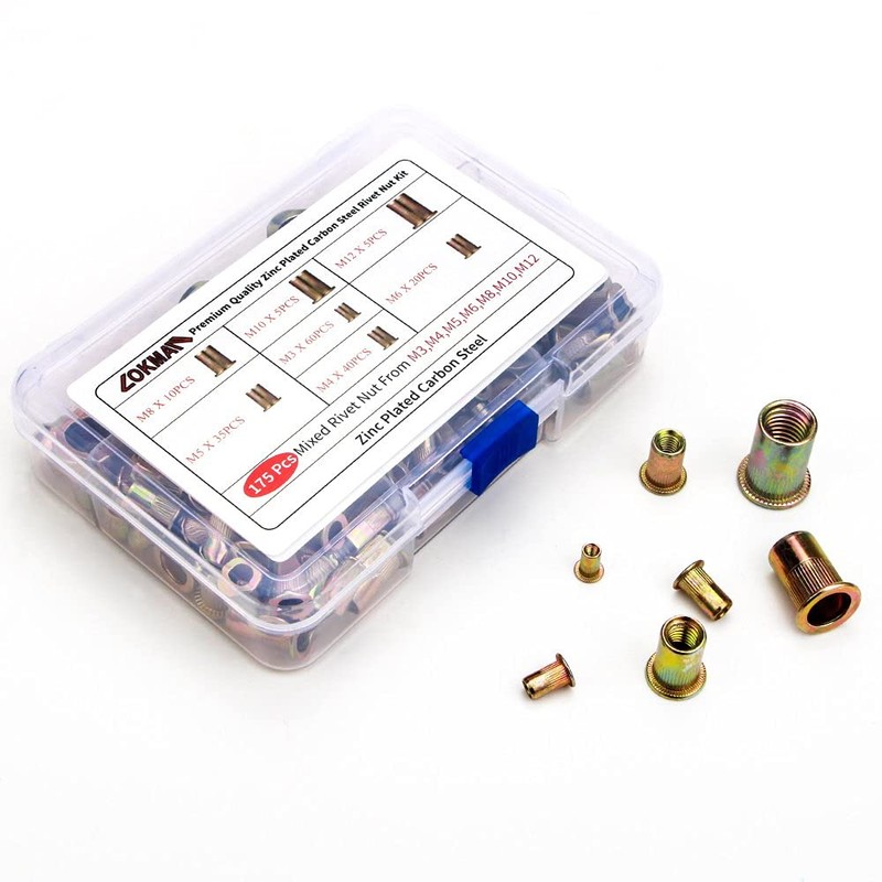 LOKMAN 175PCS Metric Rivet Nut Kit Carbon Steel Flat Head