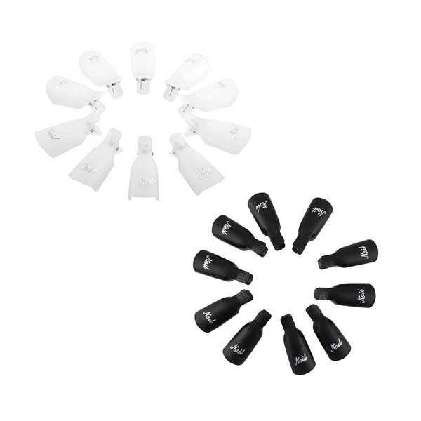 Yueton Pack of 20 Reusable Nail Art Soak Off Cap Clip UV Gel Polish Remover Wrap Tool (White+Black)