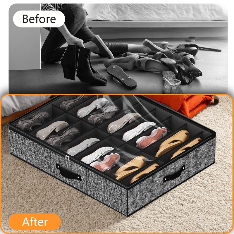 homyfort 32 Pairs Shoe Organizer Under Bed, Underbed Shoe Storage