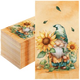 Homlouue 100PCS Fall Napkins 3-ply, Disposable Thanksgiving Napkins, Vintage Gnome & Sunflower Paper Napkins for Harvest Fall Thanksgiving Party, Fall Paper Guest Towels for Bathroom Kitchen Dinner