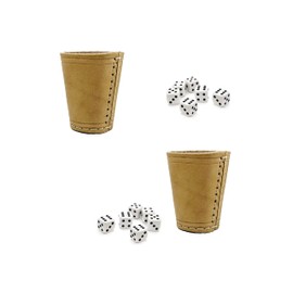 Dice Cup with 6 Dice in Set of 2 - Classic Handmade Leather Cup 9 cm - Leather Dice Cup with 6 Dice (Natural, 2)