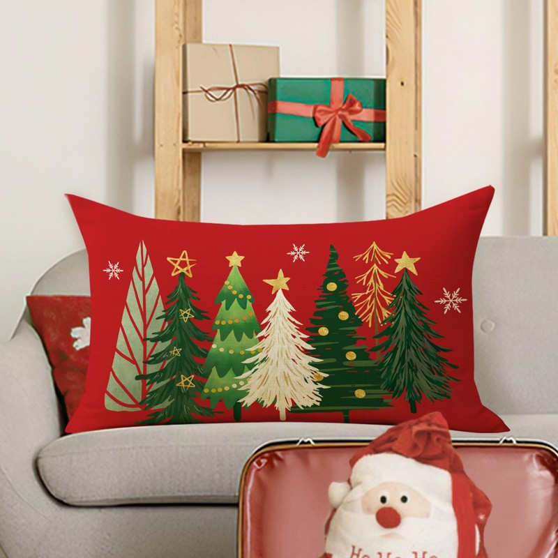 Christmas Tree Red Lumbar Decorative Throw Pillow Cover 12 x