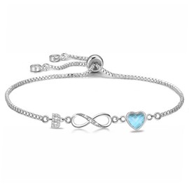 Kraven Infinity Bracelet Women's 925 Silver Infinity Heart Zirconia Bracelets Adjustable Bracelet Valentine's Day Mother's Day Birthday Christmas Gift for Her Women Girlfriend Mum (B)