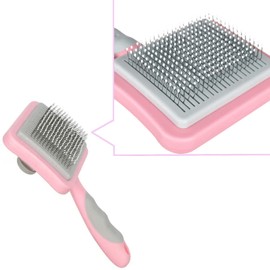 IOO Grooming Brush For Cat And Dog, Self Cleaning Slicker Brushes For Pet， Pet Grooming Brush Can Gently Removes Loose Undercoat, Mats Tangled Hair Slicker Brush for Pet Massage Cleaning (pink)