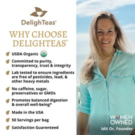 DelighTeas Stomach & Liver Tea | Ayurvedic Herbal Blend for Digestion | Organic Milk Thistle, Fennel, Ginger, Peppermint & Licorice | Vegan, Caffeine-Free, Sugar-Free | with BPA-Free Tea Infuser | 50 Servings, 5oz