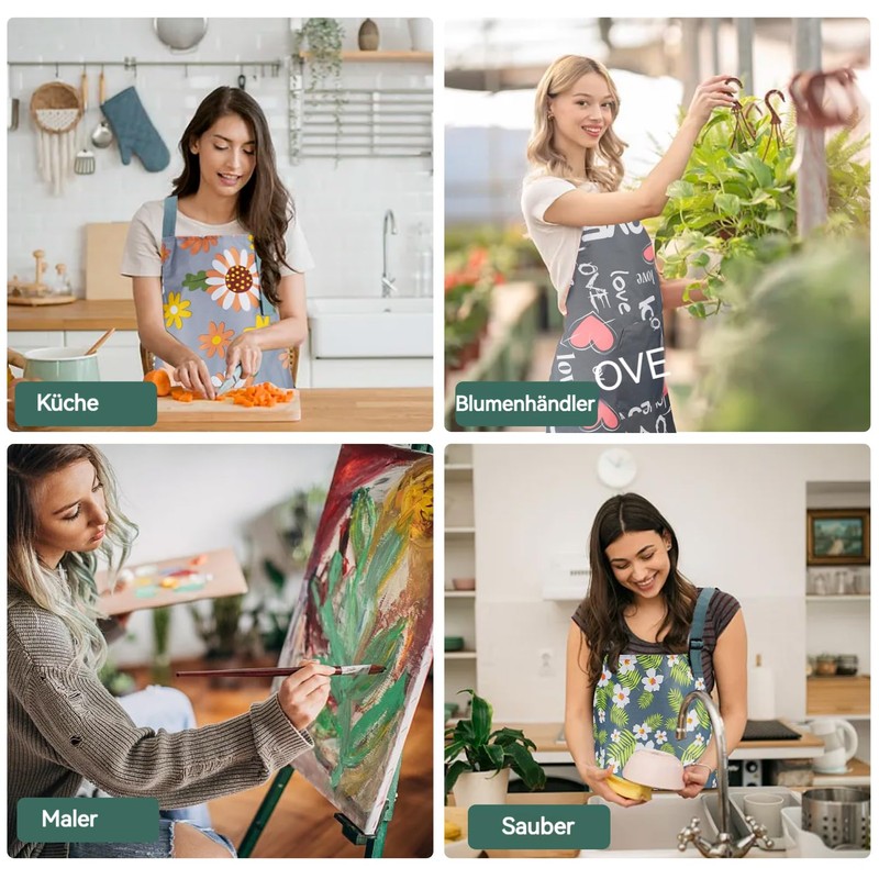 Tczecoo Pack of 4 Flower Aprons with Pocket, Kitchen Aprons