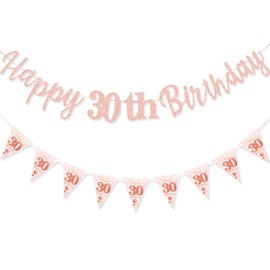 MAGLAUG 30th Birthday Banner Girls Women, Happy30th Birthday Banners 30th Birthday Decorations Banners for Women Girls Her Party Dec Rose Gold (Birthday30th)