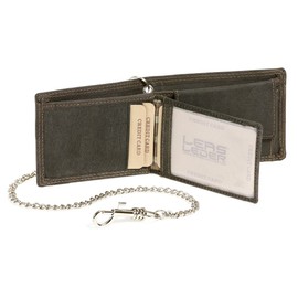 Small Wallet for Men and Woman with chrome chain Biker wallet horizontal format Vintage-Style LEAS MCL, Genuine Leather, black - ''LEAS Chain-Series''