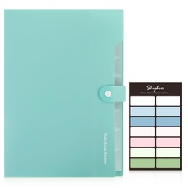 SKYDUE Document Folder A4, Expanding Folder with 8 Compartments, Portable Organiser Folder with Labels, Document Folder for Home, Office, School and Travel (Turquoise)