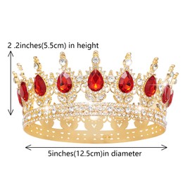 Queen Crown Rhinestone Wedding Crowns and Tiaras for Women Costume Party Hair Accessories Princess Birthday Crown Crystal Bridal Crown (Gold & Red Crown)