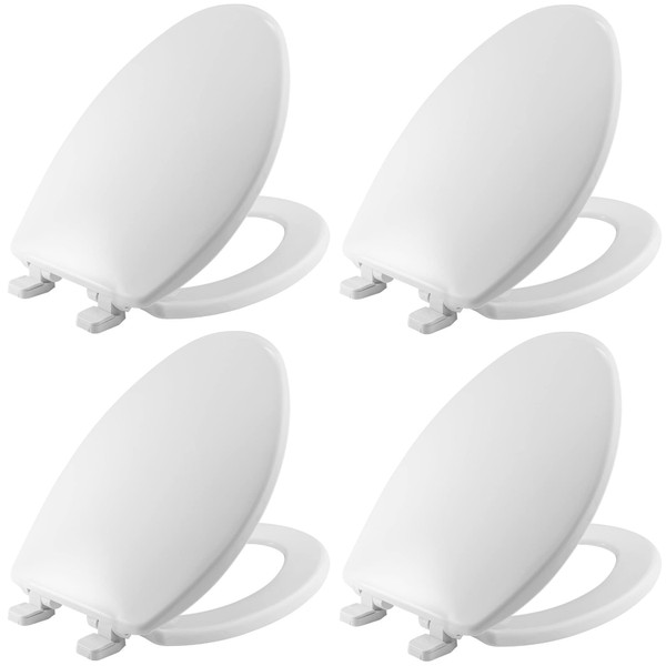 Mayfair 1880SLOW Caswell Toilet Seat will Slowly Close and Never Loosen, ELONGATED, Long Lasting Plastic, White, 4-Pack
