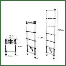 2M 6.6Ft White Extension Ladder Aluminum Telescoping Ladder Portable Telescopic Ladder for Families and Places with Limited Space