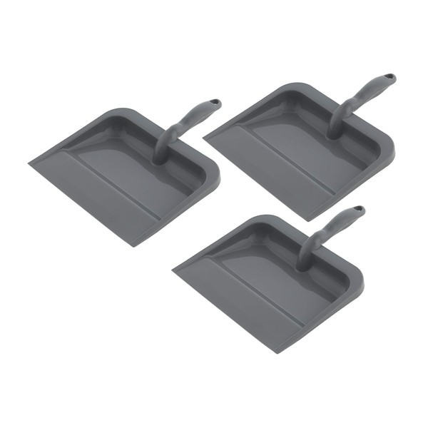 Superio Clip-On Dustpan with Rubber Lip - 10-inch Wide Durable Plastic Dust Pan with Comfort Grip Handle, (Plastic Dustpan, Grey-Multipack)