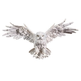 Design Toscano Mystical Snowy Owl Bird Indoor/Outdoor Wall Frieze Sculpture, Medium, 19 inches wide, 11 inches tall, Cast Stone Resin, White Finish