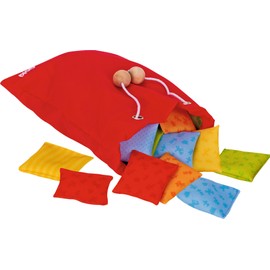 goki 56828 - Fühlmemo Kissen aus Holz, Textil und Glas, Lernspiel für die ganze Familie, unterschiedliche Oberflächen innerhalb des Kissens, Förderung Feinmotorik und Tastsinn, 20-er Set, ab 3 Jahren