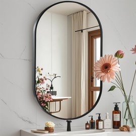 CLBA 26x38 inch Oval Bathroom Mirror, Black Oval Mirror, Vanity Wall Mirror with Brushed Metal Frame, Wall Mirrors for Bathroom, Entryway, Over Sink, Living Room(Horizontally or Vertically)
