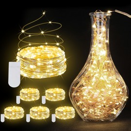 JUSTPRO - Paquete de 6 luces de hadas que funcionan con pilas, 7 pies, 20 luces LED impermeables de alambre plateado para decoración de bodas, centros de mesa, manualidades, tarros de albañil,