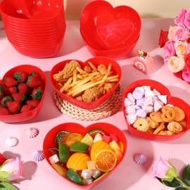 Ziliny Valentine's Day Heart Shaped Bowl Dessert Bowls Deep Plastic Heart Bowl Aesthetic Plates Serving Bowls Salad Bowls Fruit Bowl for Dessert Pasta Fruit Snack, 7.48 Inch (36 Pcs,Red)