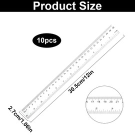Plastic Ruler, Pack of 10, Transparent Ruler, 30 cm, Rulers Made of Straight Plastic with Metric Inch Scale Ruler, Precision Measuring Tool for School, Office, Home