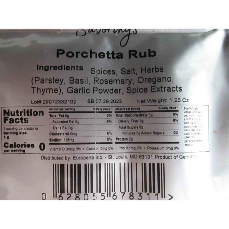 Europena 2-Porchetta Seasoning Rub Packet 1.25oz-1g 0 Calorie No Additives-All