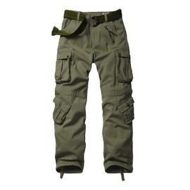 AKARMY Men's Fleece Lined Outdoor Cargo Pants Casual Military Army Combat Work Ski Hiking Pants with 8 Pockets ArmyGreen 34