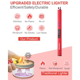 Electric Candle Lighter Rechargeable Lighters Stocking Stuffers for Women Plasma Arc Lighters Windproof & Flameless with USB Rechargeable Battery Double Safety Switch (Ruby Red)