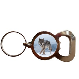 Wolf Wildlife Bottle Opener Metal Keyring and Velvet Gift Bag