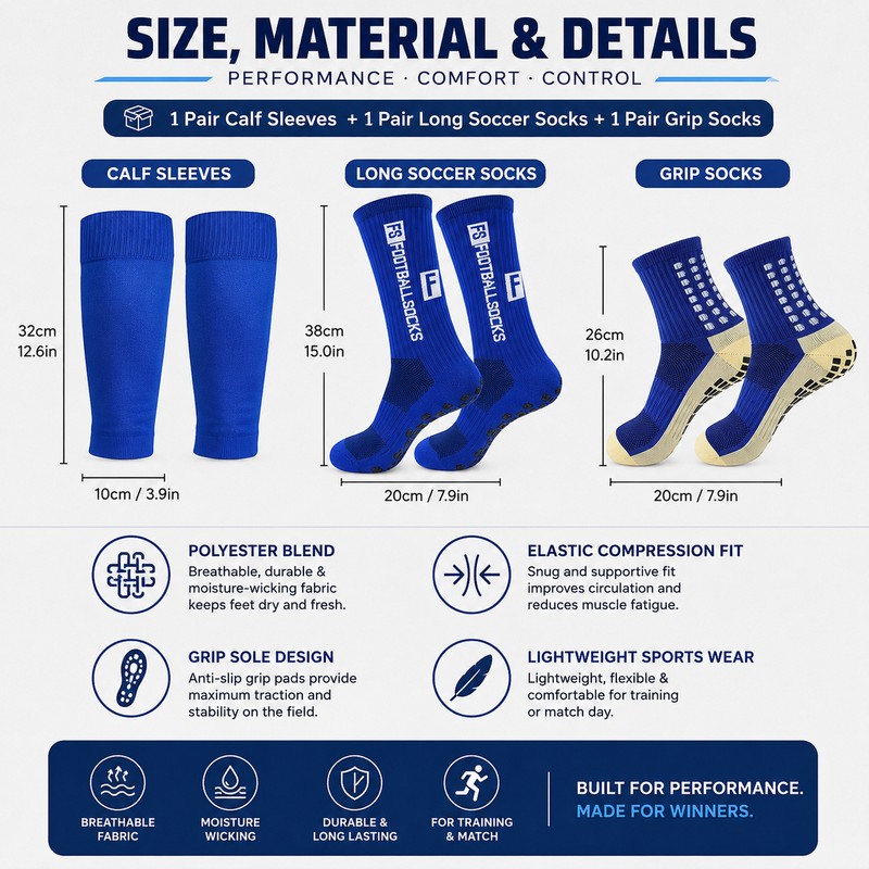 Men’s Grip Soccer Socks for Training – Non-Slip Polyester Calf