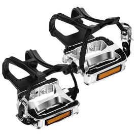 VIEWALL Bicycle Pedals Toe Cages 9/16 Inch Spin Bike Pedals with Straps and Toe Clips for Outdoor Cycling and Indoor Exercise Bike, Replacement MTB Mountain Bike Pedals Bicycle Made of Aluminium