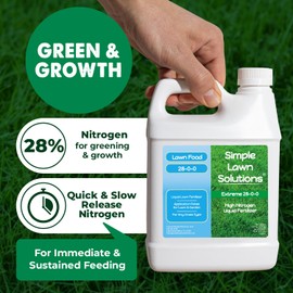 Maximum Green & Growth- High Nitrogen 28-0-0 NPK- Lawn Food Quality Liquid Fertilizer- Spring & Summer- Any Grass Type- Simple Lawn Solutions - Concentrated Quick & Slow Release Blend (1 Quart)